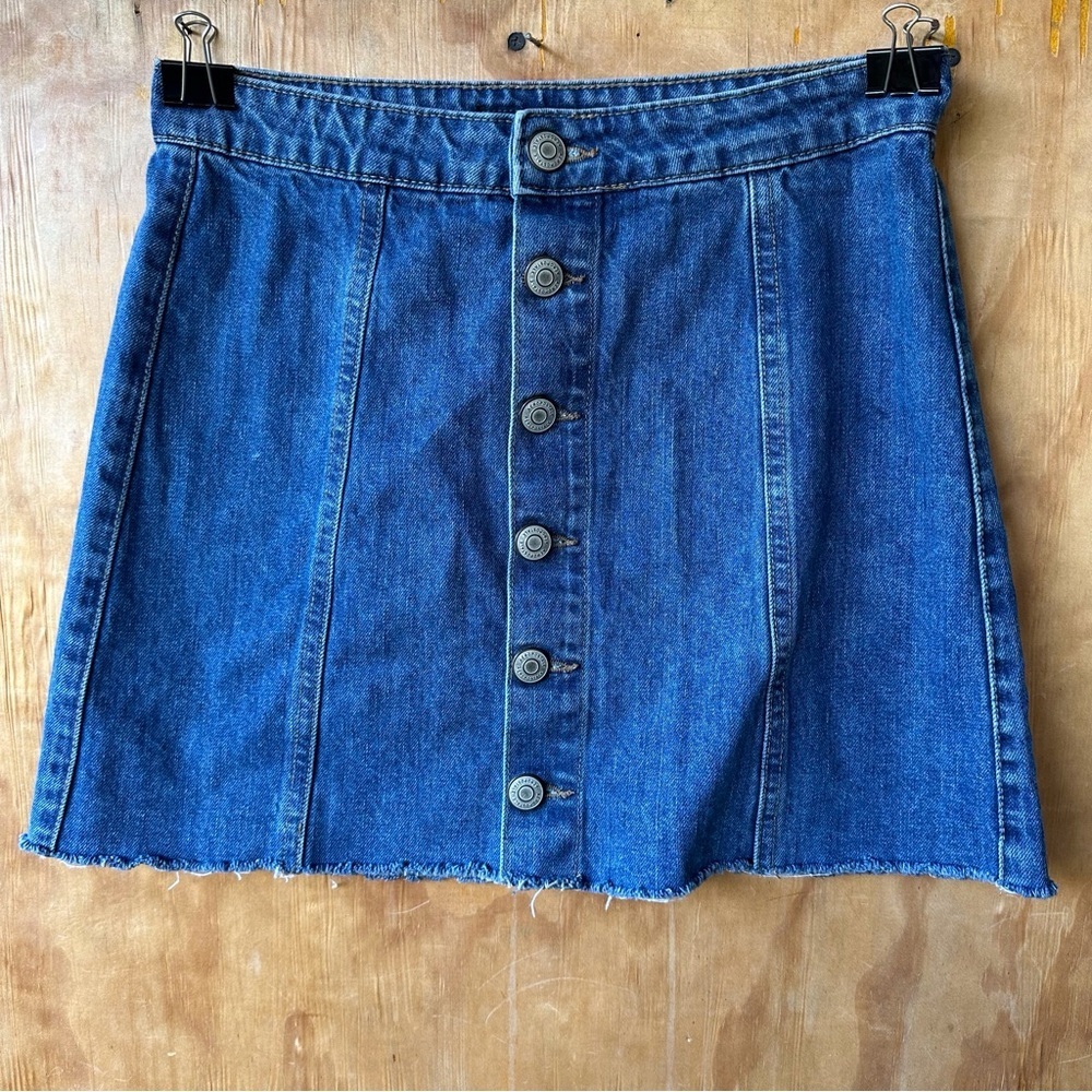 Aeropostale Aero High Rise Rigid Denim Exposed Button Mini Skirt